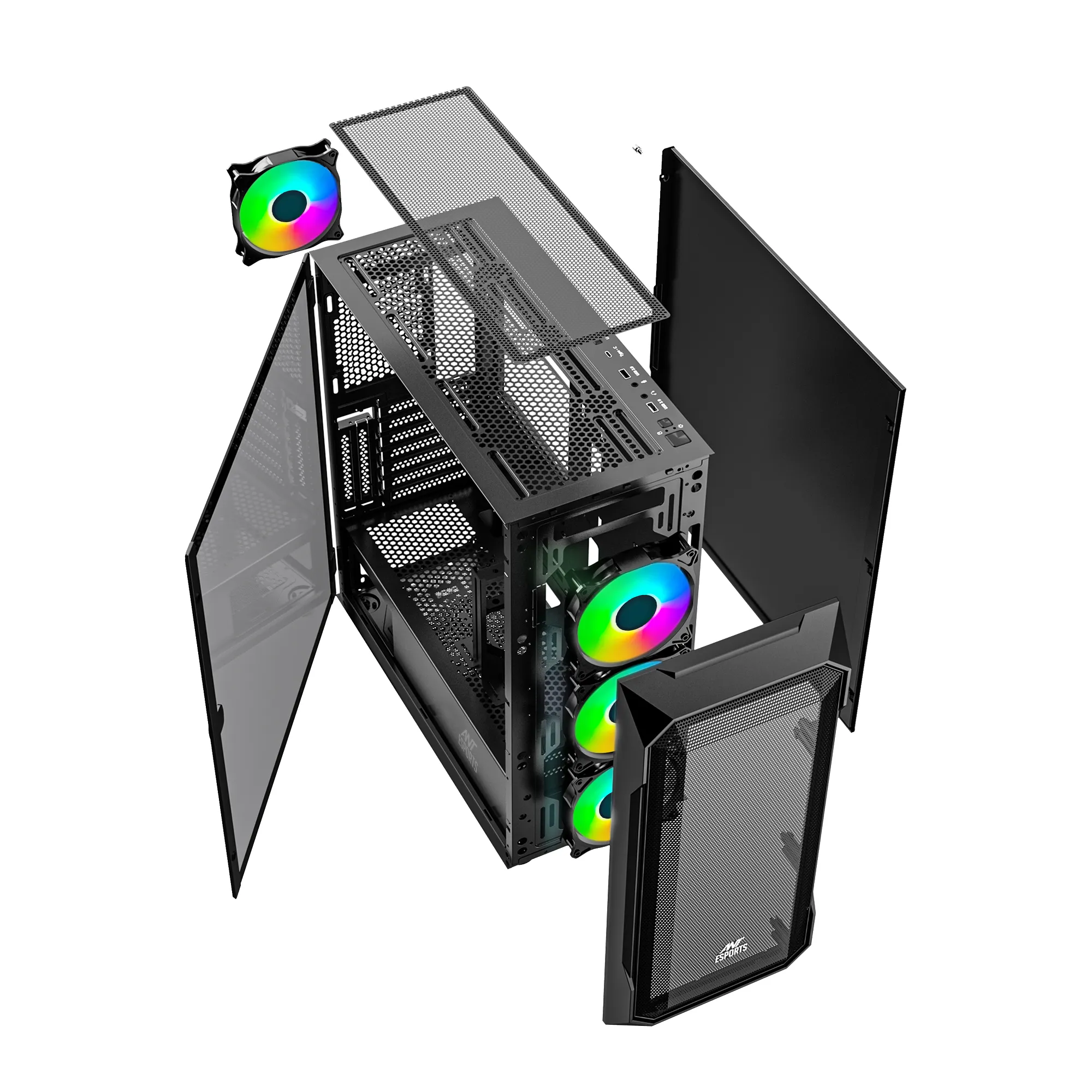 Ant Esports Gaming Cabinet ICE-410TG Black Type-c view 3